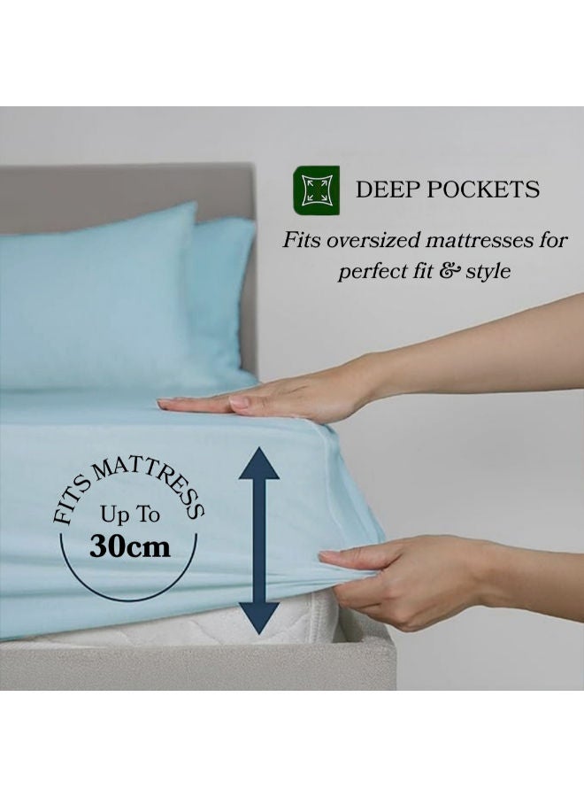 Premium cotton fitted hotel bed sheet set, 3 pieces Baby Blue - Image 2