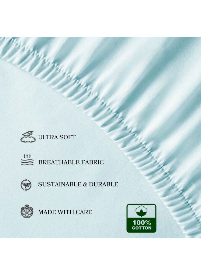 Premium cotton fitted hotel bed sheet set, 3 pieces Baby Blue - Image 3
