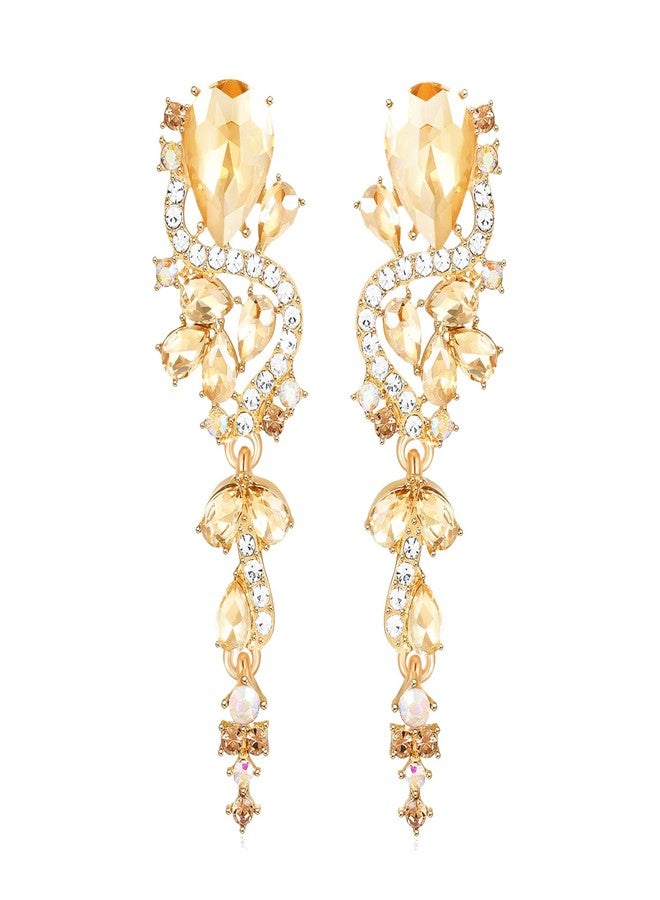 WanBigVa Champagne Rhinestone Statement Drop Dangle Earrings Dangling Sparkly Crystal Bridal Bridesmaid Wedding Earrings Long Chandelier Teardrop Earrings for Women Prom Party - Image 1