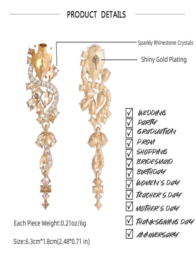 WanBigVa Champagne Rhinestone Statement Drop Dangle Earrings Dangling Sparkly Crystal Bridal Bridesmaid Wedding Earrings Long Chandelier Teardrop Earrings for Women Prom Party - Image 5