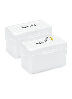 SYOSI Index Card Holder Organizer Case 3x5 Flash Note Card Holder Index Card Holder Notecard Box Recipe Card Box Plastic Storage Organizer for Filling Index Cards Notecards Flashcards 2 Packs White  - Image 1