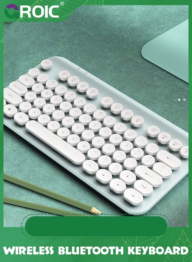 جرويك لوحة مفاتيح بلوتوث لاسلكية زرقاء، ريترو بتردد 2.4 جيجاهرتز، محمولة للكمبيوتر المكتبي بـ 75 مفتاحًا وغطاء دائري لطيف عائم لأجهزة الكمبيوتر المحمولة بنظام Windows Android وMac وiPad - Image 1