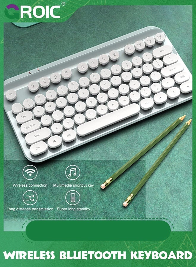 جرويك لوحة مفاتيح بلوتوث لاسلكية زرقاء، ريترو بتردد 2.4 جيجاهرتز، محمولة للكمبيوتر المكتبي بـ 75 مفتاحًا وغطاء دائري لطيف عائم لأجهزة الكمبيوتر المحمولة بنظام Windows Android وMac وiPad - Image 2