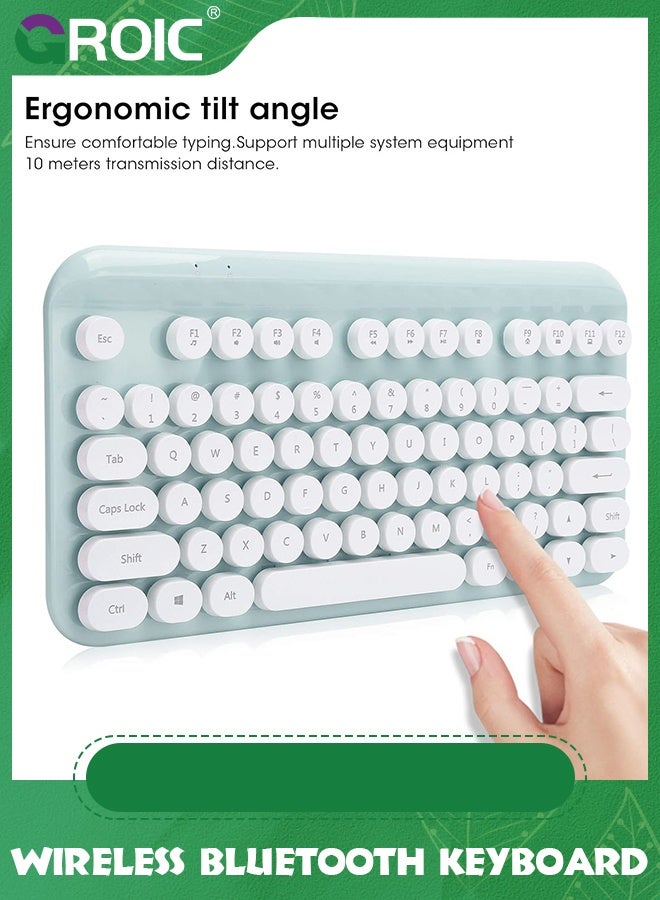 جرويك لوحة مفاتيح بلوتوث لاسلكية زرقاء، ريترو بتردد 2.4 جيجاهرتز، محمولة للكمبيوتر المكتبي بـ 75 مفتاحًا وغطاء دائري لطيف عائم لأجهزة الكمبيوتر المحمولة بنظام Windows Android وMac وiPad - Image 4