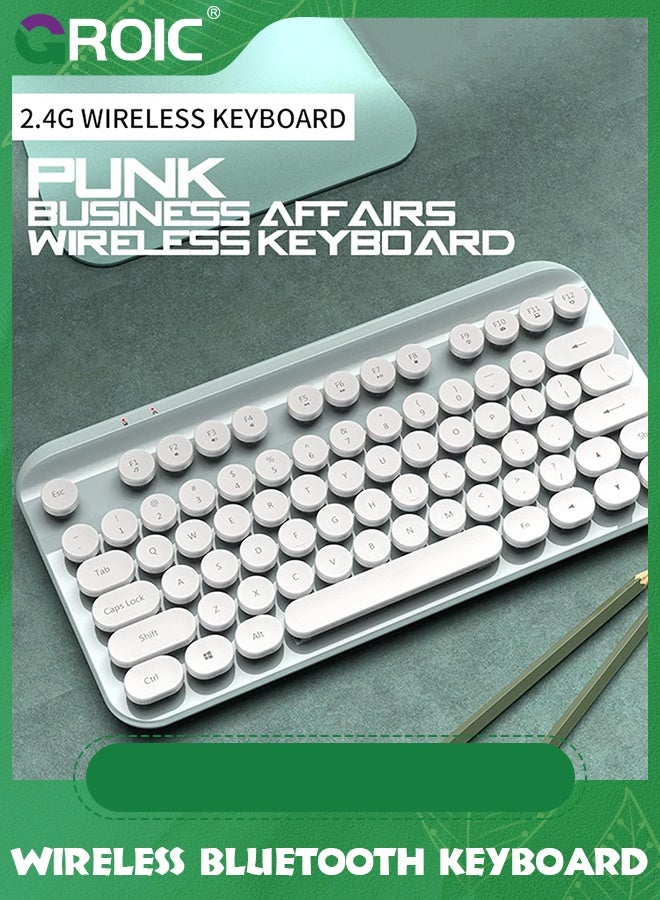 جرويك لوحة مفاتيح بلوتوث لاسلكية زرقاء، ريترو بتردد 2.4 جيجاهرتز، محمولة للكمبيوتر المكتبي بـ 75 مفتاحًا وغطاء دائري لطيف عائم لأجهزة الكمبيوتر المحمولة بنظام Windows Android وMac وiPad - Image 5