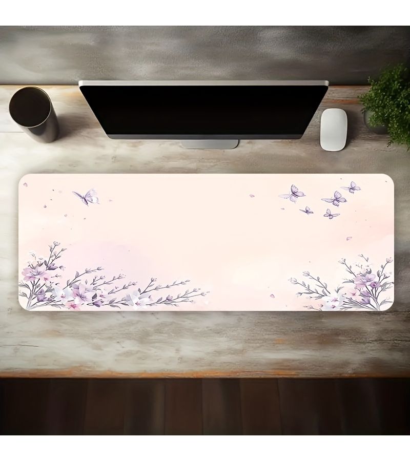 Large Sized 30x80cm Esports Gaming Mouse Pad With Pink Purple Floral Butterfly Pattern Non Slip Washable Rubber Base Office Desk Mat Computer Decor Accessory - Image 1