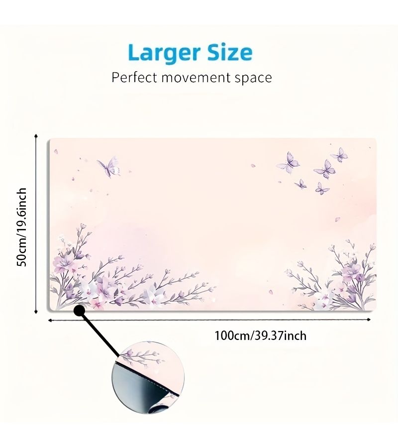 Large Sized 30x80cm Esports Gaming Mouse Pad With Pink Purple Floral Butterfly Pattern Non Slip Washable Rubber Base Office Desk Mat Computer Decor Accessory - Image 3