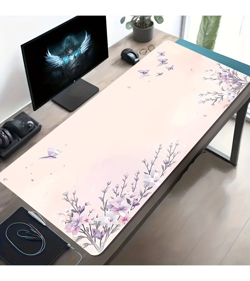 Large Sized 30x80cm Esports Gaming Mouse Pad With Pink Purple Floral Butterfly Pattern Non Slip Washable Rubber Base Office Desk Mat Computer Decor Accessory - Image 4