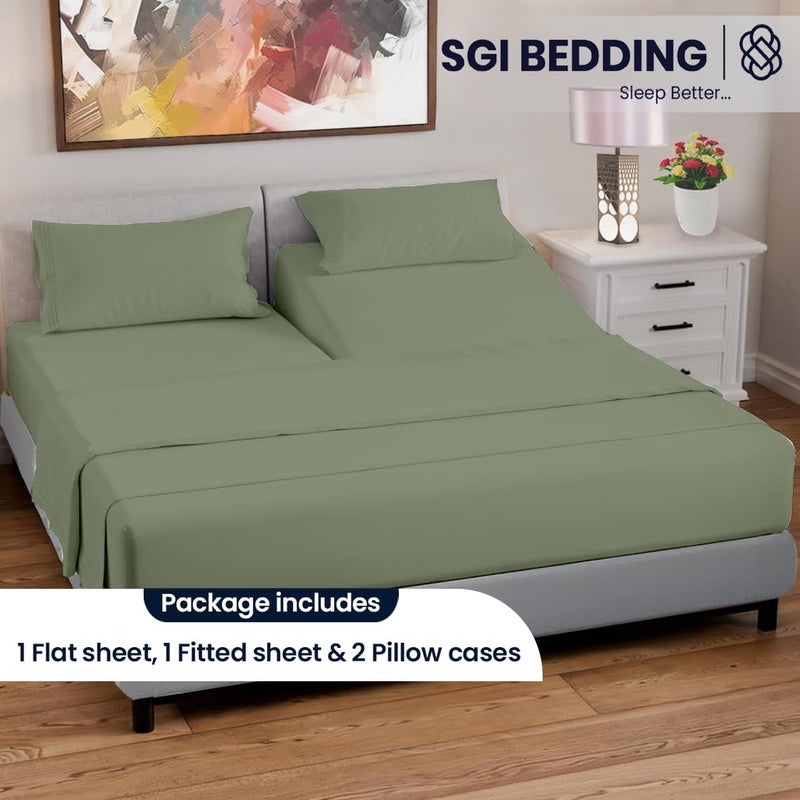 SGI bedding 32" Queen Split Top Flex Head Sheet 100% Egyptian Cotton Sheet Set - 600 Thread Count Flex Top Sheet Adjustable Bed - 4 Piece Sheet Set 15" Deep Pocket Sleep Number Bed - Moss Solid - Image 2