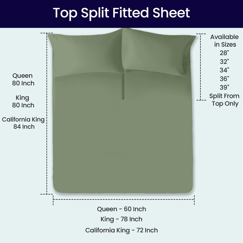 SGI bedding 32" Queen Split Top Flex Head Sheet 100% Egyptian Cotton Sheet Set - 600 Thread Count Flex Top Sheet Adjustable Bed - 4 Piece Sheet Set 15" Deep Pocket Sleep Number Bed - Moss Solid - Image 5