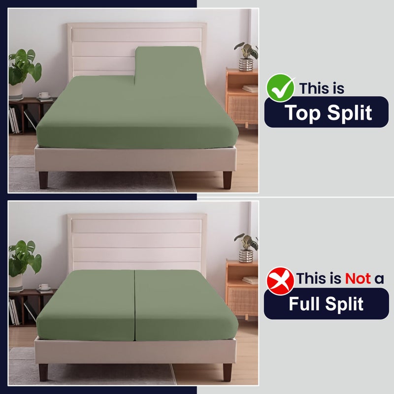 SGI bedding 32" Queen Split Top Flex Head Sheet 100% Egyptian Cotton Sheet Set - 600 Thread Count Flex Top Sheet Adjustable Bed - 4 Piece Sheet Set 15" Deep Pocket Sleep Number Bed - Moss Solid - Image 3