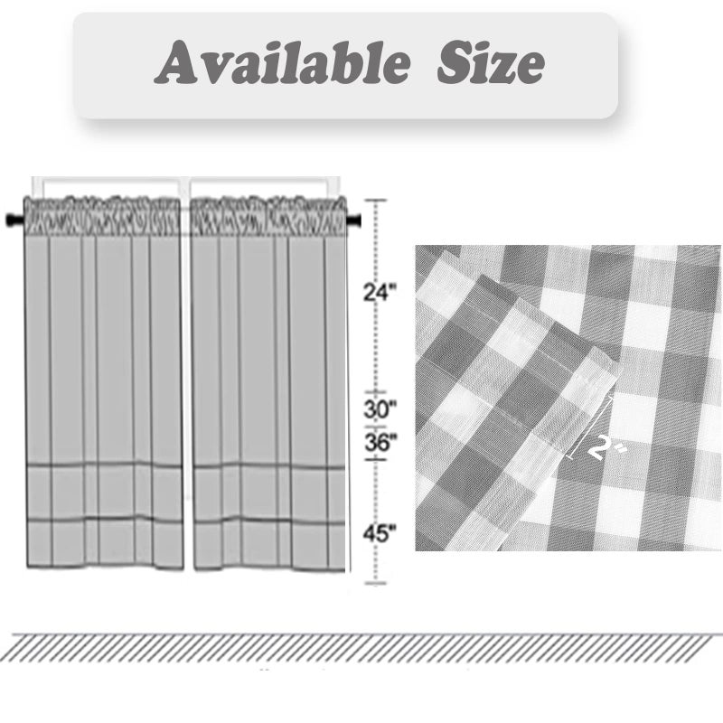 Amzdecor Tier Curtains for Kitchen Windows  Buffalo Plaid Gingham Pattern Linen Fabric Rod Pocket Short Window Panels for Kitchen Cafe Bathroom Window Curtains  28"" W x 36"" L  Sliver/Gray  Set of 2 - Image 5