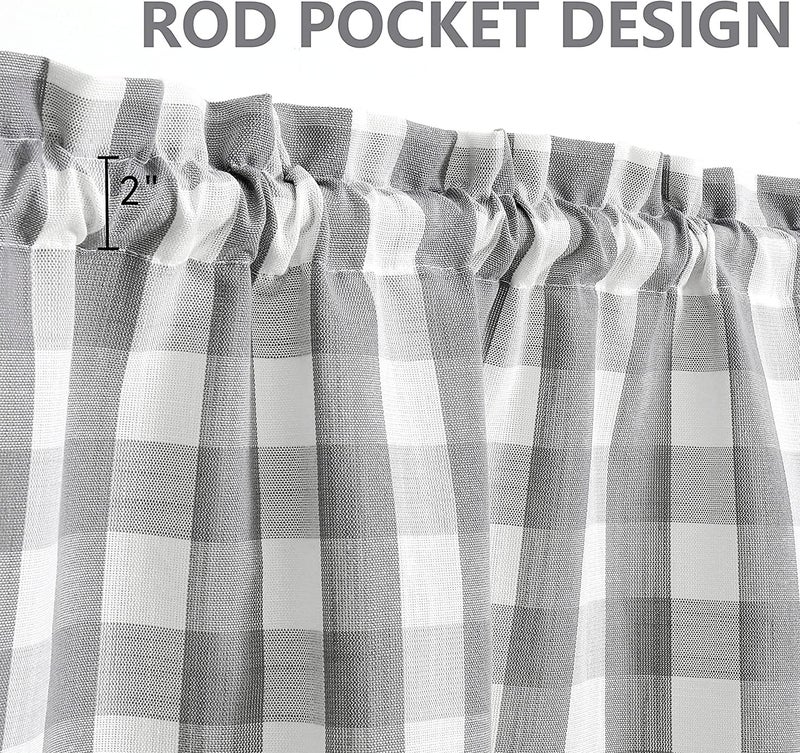 Amzdecor Tier Curtains for Kitchen Windows  Buffalo Plaid Gingham Pattern Linen Fabric Rod Pocket Short Window Panels for Kitchen Cafe Bathroom Window Curtains  28"" W x 36"" L  Sliver/Gray  Set of 2 - Image 2