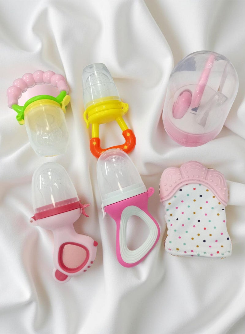 Complete 6 in 1 set for the care and nutrition of infants – 1 silicone teething glove, 4 fruit feeding pacifiers, 1 nail scissors and file - total of 6 pieces - color 2  - Image 2