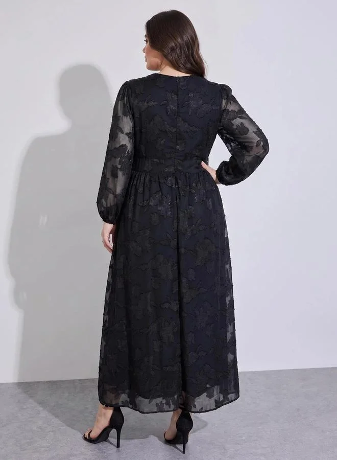 Styli  Maxi Length Printed Satin Jacquard A-Line Dress for Women | Best Price UAE