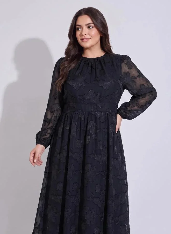 Styli  Maxi Length Printed Satin Jacquard A-Line Dress for Women | Best Price UAE