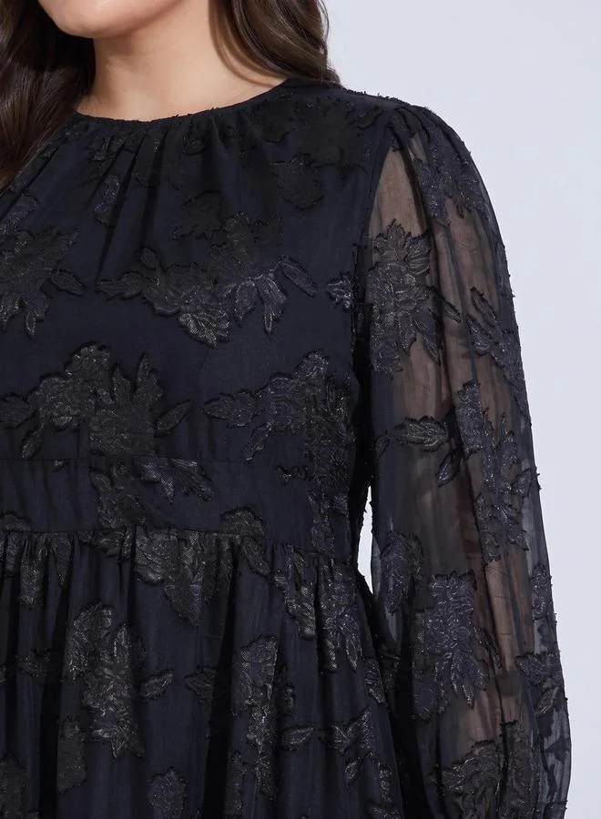 Styli  Maxi Length Printed Satin Jacquard A-Line Dress for Women | Best Price UAE