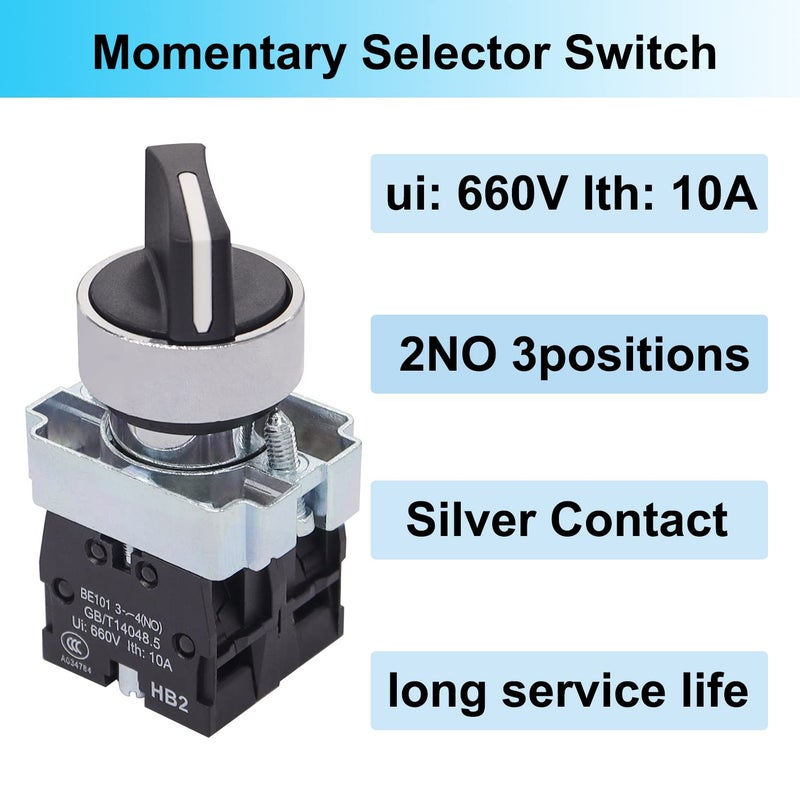 TWTADE / 2Pcs 22mm Selector Switch 2 NO 3 - Positions Momentary Rotary Selector Switch 440V 10A XB2-20X/33-HB2-BD53 - Image 2