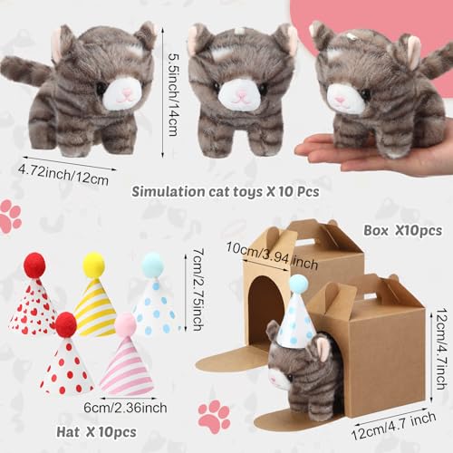 Motionchic 10 Set Kittens Stuffed Animals Bulk with 10 Birthday Hats 10 Kraft Paper Boxes Mini Plush Toys Small Stuffed Cat Pet Gifts for Kids School Birthday Animal DecorStanding Style - Image 5