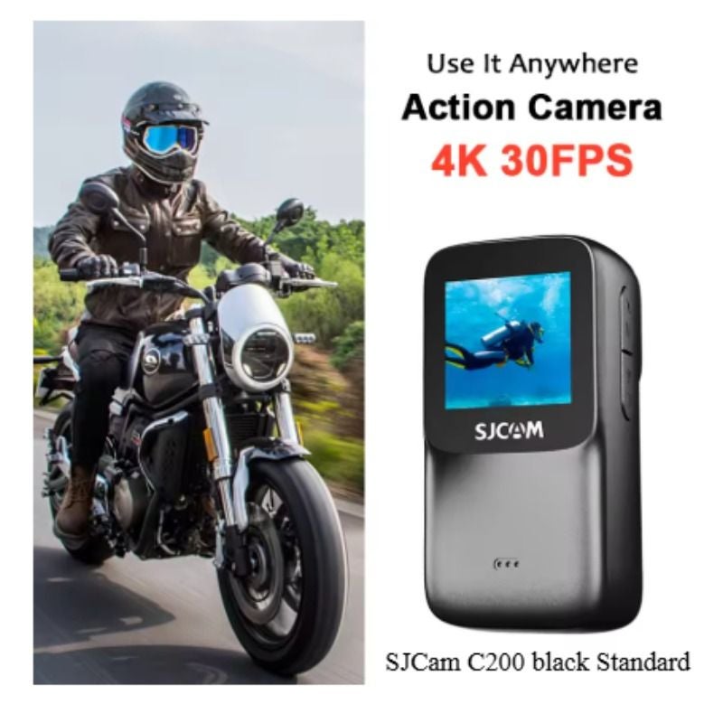 Sjcam C200 Standard 4K 30fps Mini Action Camera, Waterproof 40m, Helmet Vlog Diving Bike Motorcycle Camera, Black - Image 1