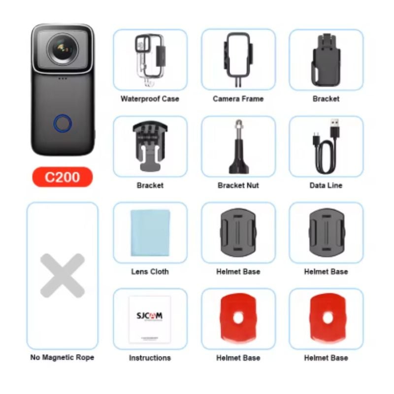Sjcam C200 Standard 4K 30fps Mini Action Camera, Waterproof 40m, Helmet Vlog Diving Bike Motorcycle Camera, Black - Image 2