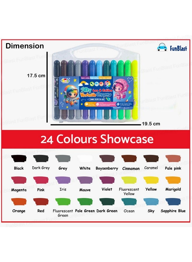 فنبلاست أقلام تلوين فن بلاست للأطفال - قابلة للغسل، ناعمة كالحرير، قابلة للالتواء، 24 لونًا، في علبة، مجموعة أقلام تلوين للأطفال، مجموعة أقلام تلوين فنية للأطفال، مجموعة رسم وتلوين (فضاء) - Image 3