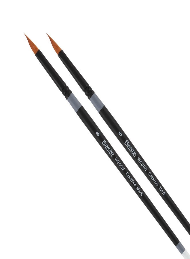 Creative Mark Beste Golden Taklon Wedge #6-2 Pack Artist Brush, Professional Watercolor Brushes, for Acrylic Painting, Short Handle, Sharp Edges, Hand-Tied & Shaped - Image 1