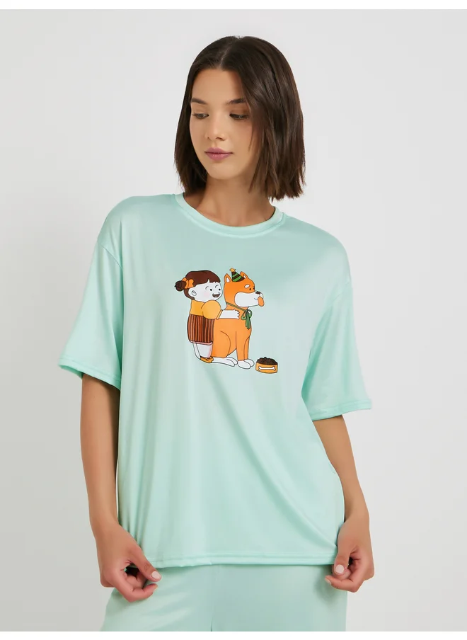 تايك تو Take Two Graphic Print Short Sleeve T-Shirt and Pyjama Set