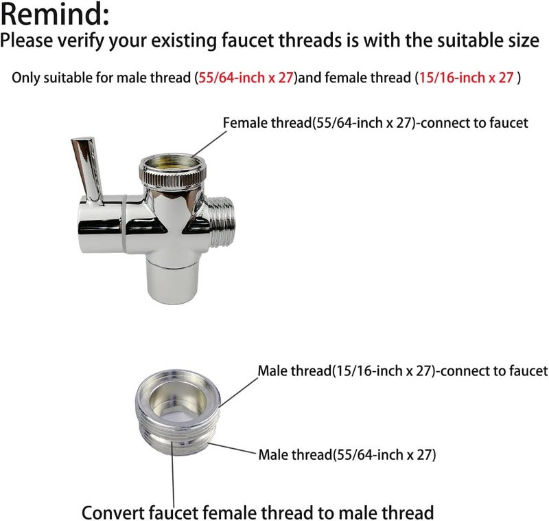 Sunny Brass Faucet Diverter Valve with Quick Connection, Faucet Diverter Valve From Sink To Garden Hose/Shower Hose, Washing Machine/Dishwasher,for Bathroom/Kitchen (chrome) - Image 2