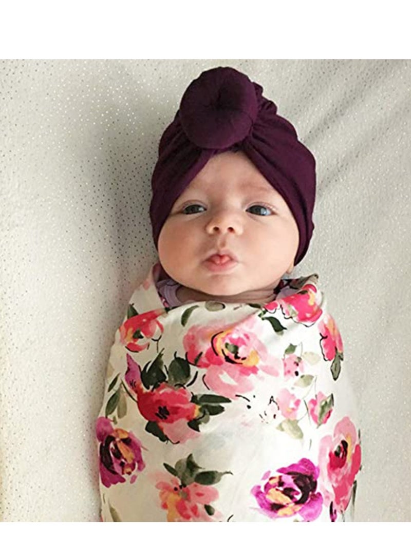 KASTWAVE Baby Turban Hats Bun Knot Infant Beanie Girl Soft Cute Toddler Cap Newborn Hospital Hat 5 Pieces - Image 3