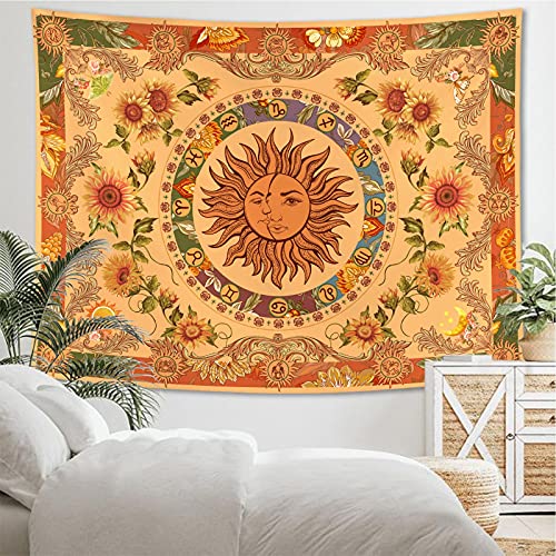 Accnicc Yellow Sun and Moon Tapestry Vintage Indie Boho Tapestry Wall Hanging with Sunflowers Butterfly Moth Constellation Aesthetic Wall Tapestries for Bedroom Dorm Living Room (Orange, 48'' × 36'') - Image 2