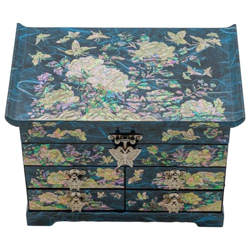 February Mountain Mother of Pearl Wooden Jewelry Organizer Box – Jewelry Storage Box for Women, Features Spacious Drawers, Ideal for Rings, Bracelets, Watches, Chains, Accessories (Peony_Blue) - Image 2