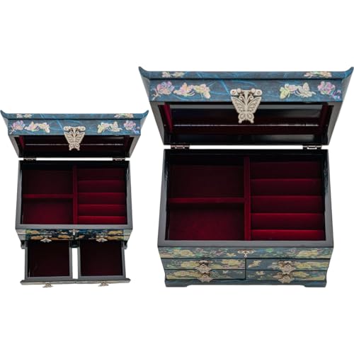 February Mountain Mother of Pearl Wooden Jewelry Organizer Box – Jewelry Storage Box for Women, Features Spacious Drawers, Ideal for Rings, Bracelets, Watches, Chains, Accessories (Peony_Blue) - Image 4