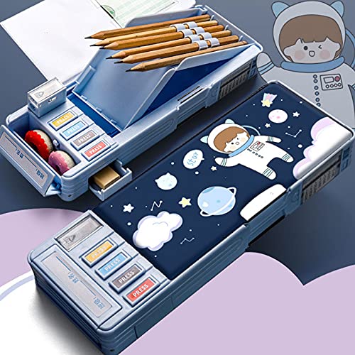 Minache Multifunction Pencil Case, Pencil Box with 2 Compartments for Students - Cartoon Pattern Stationery Set with Pop Out Scissors and Pencil Sharpener (one size, style 3) - Image 2