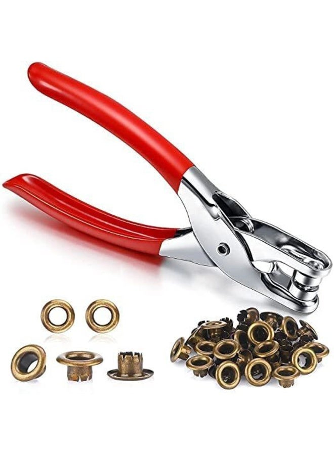Professional Grommet Setting Tool Kit – Heavy Duty Hole Punch Pliers with 100 Gold Metal Eyelets for Leather, Belts, and Canvas - Image 1