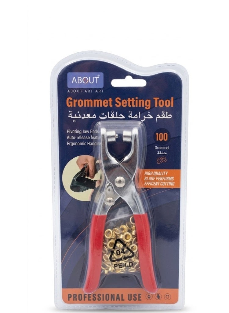 Professional Grommet Setting Tool Kit – Heavy Duty Hole Punch Pliers with 100 Gold Metal Eyelets for Leather, Belts, and Canvas - Image 3