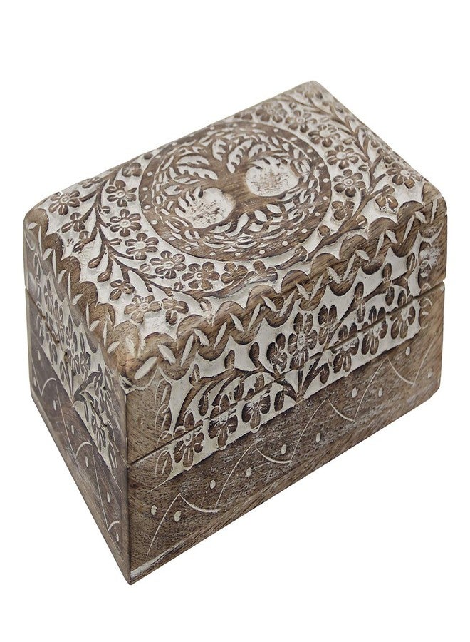 DharmaObjects Hand Carved Tree Of Life Jewelry Trinket Keepsake Wooden Storage Box (Tree of Life 1, Large) - Image 1