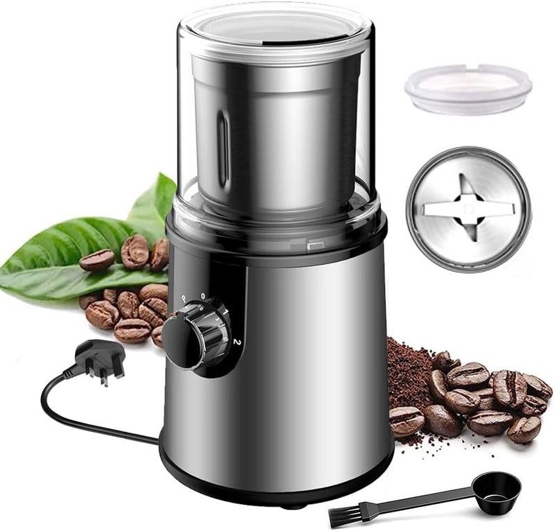 Updated Electric Coffee Grinder with 304 Stainless Steel Blades and Removable Bowls, 350W Motor for Coffee Beans and Nuts (Silver) - Image 1