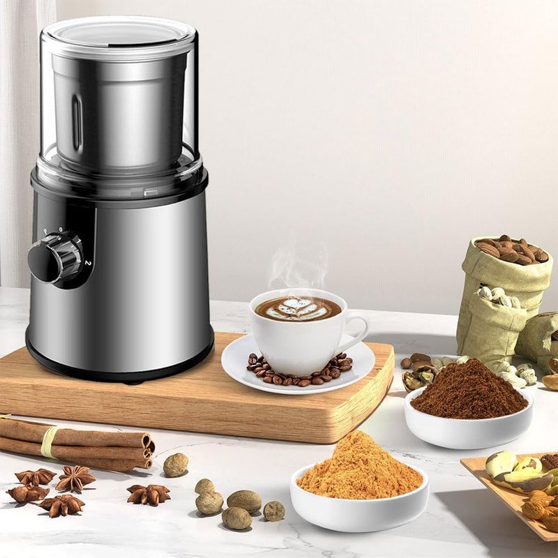 Updated Electric Coffee Grinder with 304 Stainless Steel Blades and Removable Bowls, 350W Motor for Coffee Beans and Nuts (Silver) - Image 2