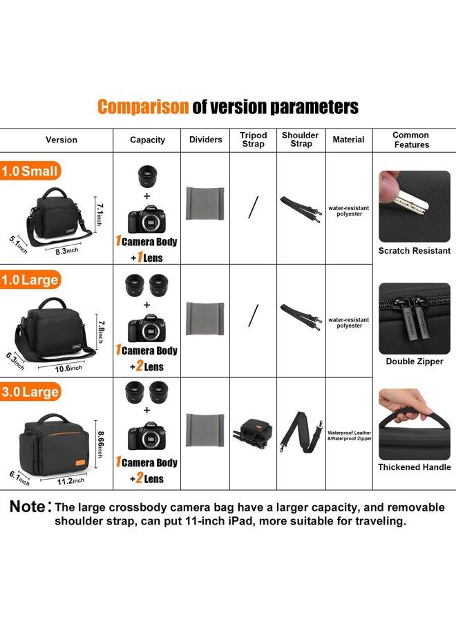 Cwatcun Single Shoulder Crossbody Compact Camera Bag Case Compatible for Canon Nikon Sony SLR DSLR Mirrorless Cameras and Lenses Waterproof Black - Image 2