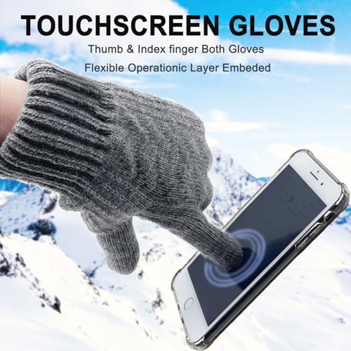 Beurlike Wool Winter Gloves for Men Women Fleece lined Touchscreen Warm Thermal Snow Cable Knit Gloves for Cold Weather Gift(Grey) - Image 4