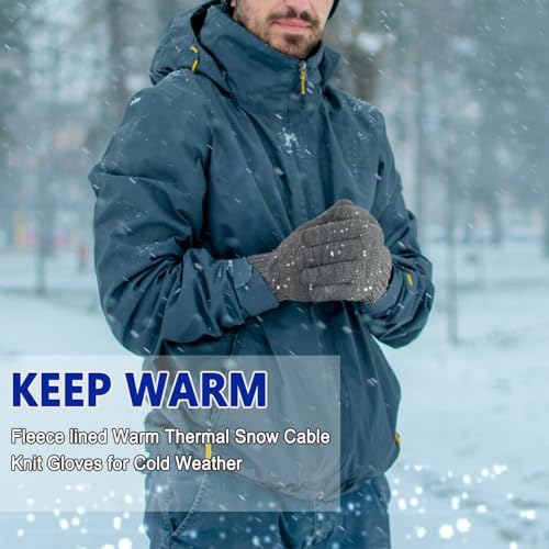 Beurlike Wool Winter Gloves for Men Women Fleece lined Touchscreen Warm Thermal Snow Cable Knit Gloves for Cold Weather Gift(Grey) - Image 5