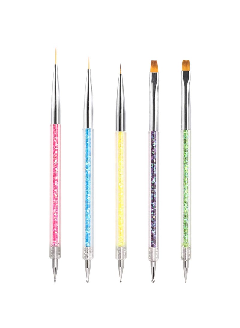 Beauty Max - Nail Art Brushes 5 Pcs Double Ended Fine Nail Liner Brush Dotting Pen Nail Gel Polish Detail Drawing Tools - Image 1