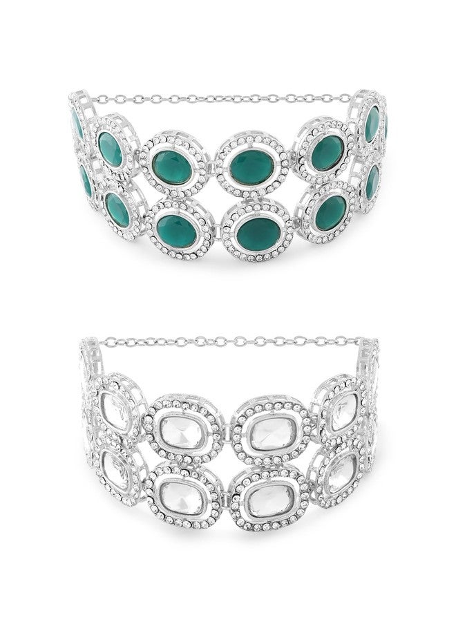 ZAVERI PEARLS Set of 2 Green Stones Dazzling Austrian Diamonds Fusion Bracelets For Women-ZPFK17947 - Image 1
