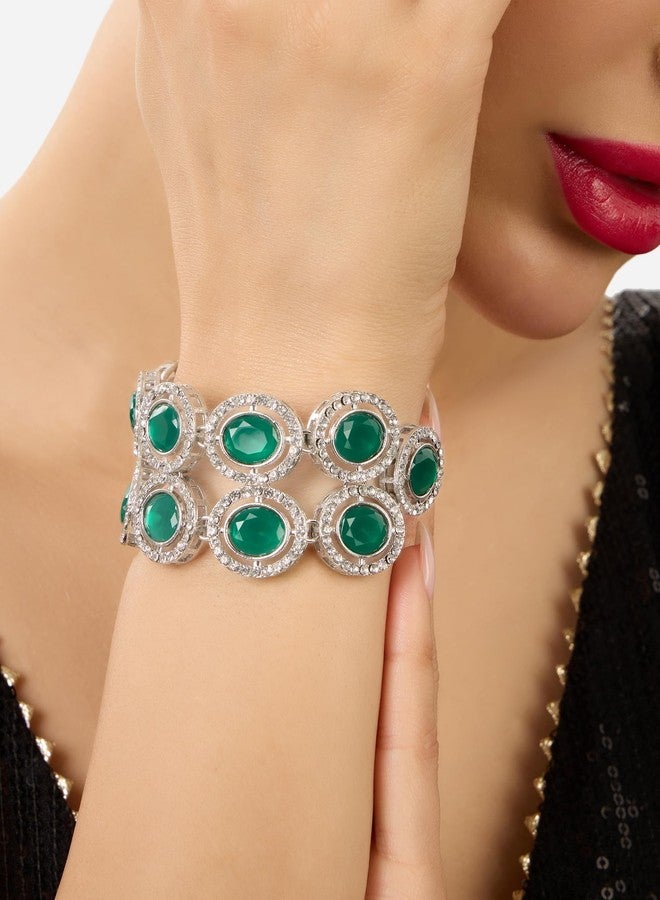 ZAVERI PEARLS Set of 2 Green Stones Dazzling Austrian Diamonds Fusion Bracelets For Women-ZPFK17947 - Image 4