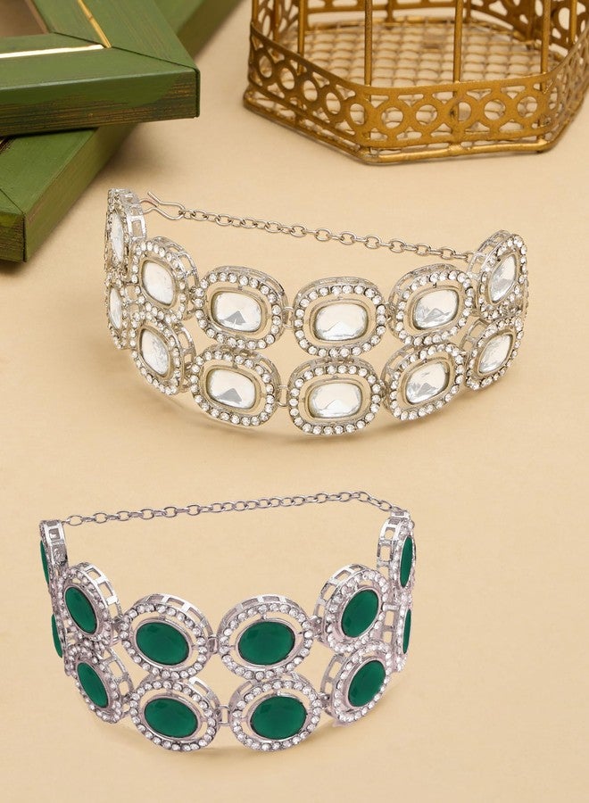 ZAVERI PEARLS Set of 2 Green Stones Dazzling Austrian Diamonds Fusion Bracelets For Women-ZPFK17947 - Image 2