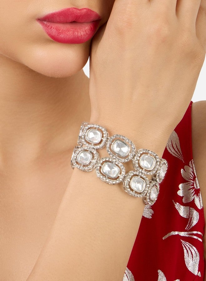 ZAVERI PEARLS Set of 2 Green Stones Dazzling Austrian Diamonds Fusion Bracelets For Women-ZPFK17947 - Image 3
