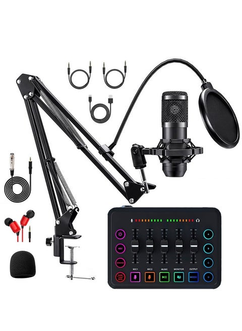 Podcast Equipment Bundle, BM 800 Podcast Microphone Bundle with F9 Voice Changer, Condenser Microphone Recording Studio Package for Podcasting Live Streaming Singing PC Mobile TikTok YouTube