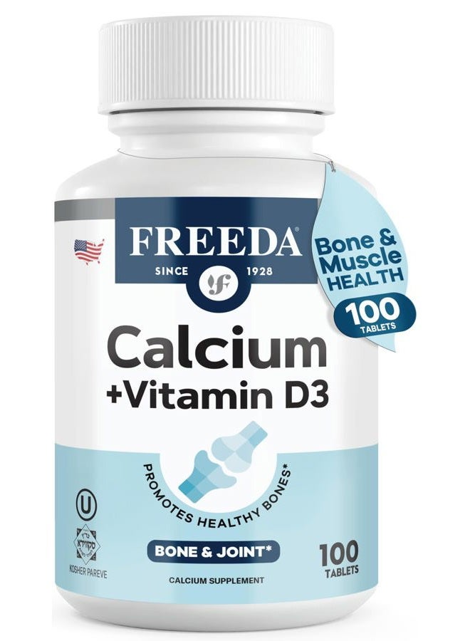 Freeda Calcium 600 mg Vitamin D3 400 IU Tablets - Bone Support Calcium Supplement plus Vitamin D for Absorption - Kosher, Gluten Free Easy To Swallow Coated Calcium D3 Tablets for Women & Men (100 Ct) - Image 1