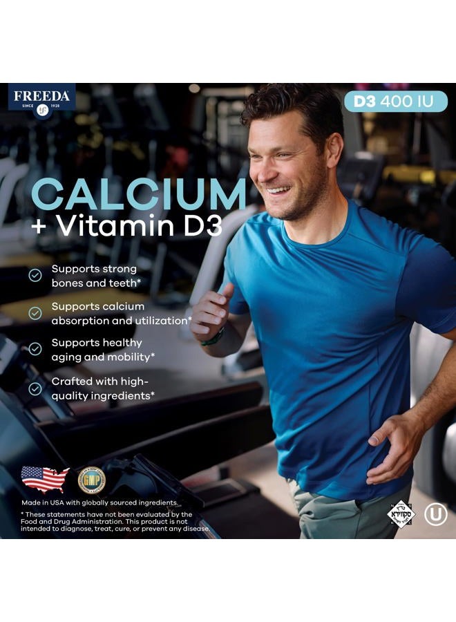 Freeda Calcium 600 mg Vitamin D3 400 IU Tablets - Bone Support Calcium Supplement plus Vitamin D for Absorption - Kosher, Gluten Free Easy To Swallow Coated Calcium D3 Tablets for Women & Men (100 Ct) - Image 2